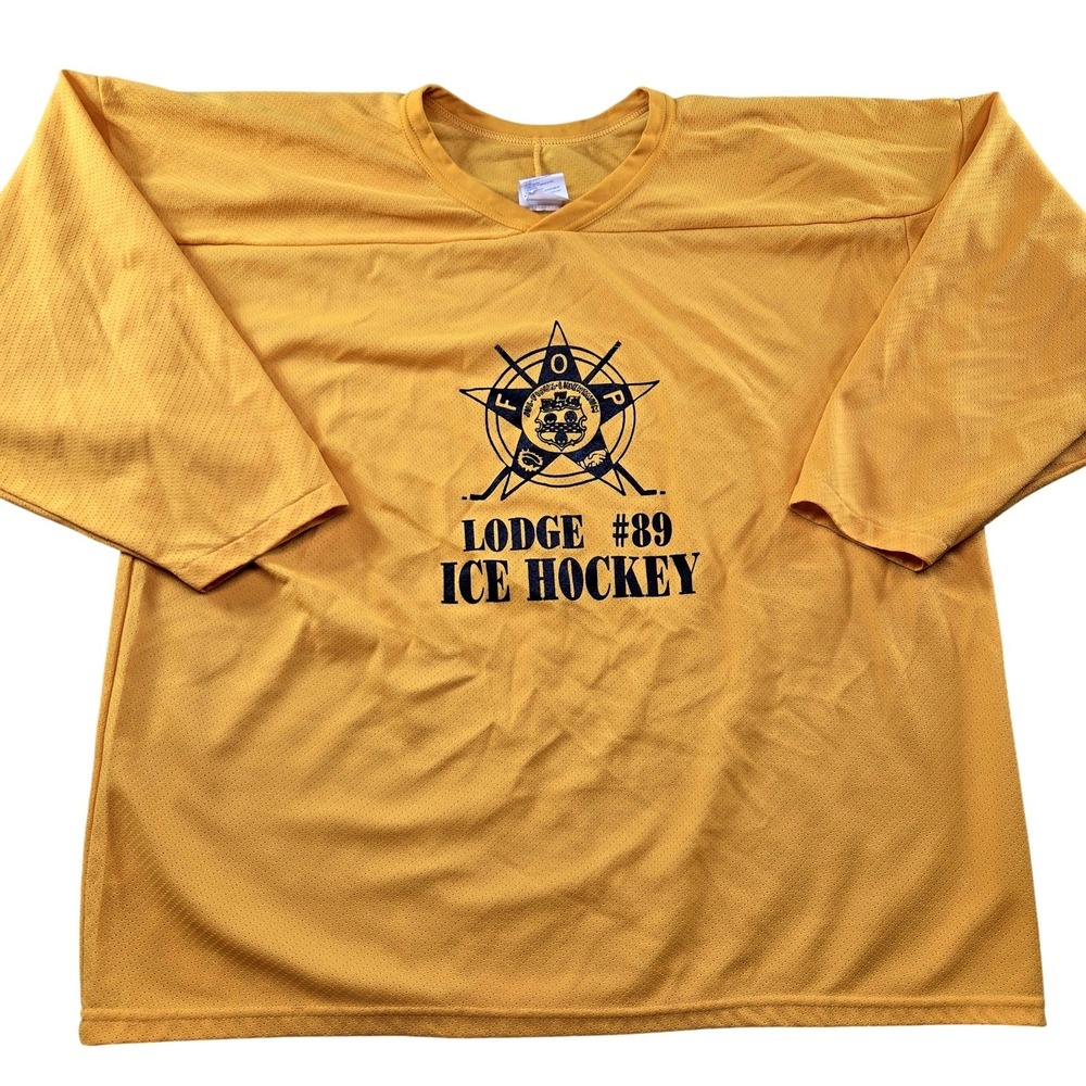CCM Jersey Mens XL Yellow Lodge #89 Ice Hockey 3/4 Sleeve Mesh V-Neck Pullover